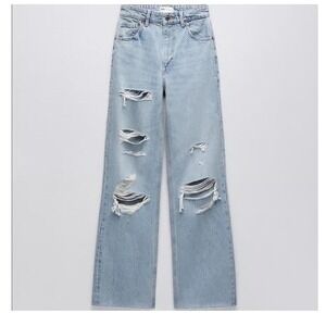 Zara Wide Leg Jeans Distressed Light Wash 10 Grunge Y2K‎ Baddie Streetwear 90s
